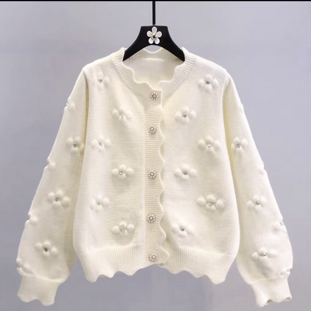 Three-dimensional Beaded Small Flower Sweater Coat Japanese College Style Western Style Youthful-looking Knitted Cardigan