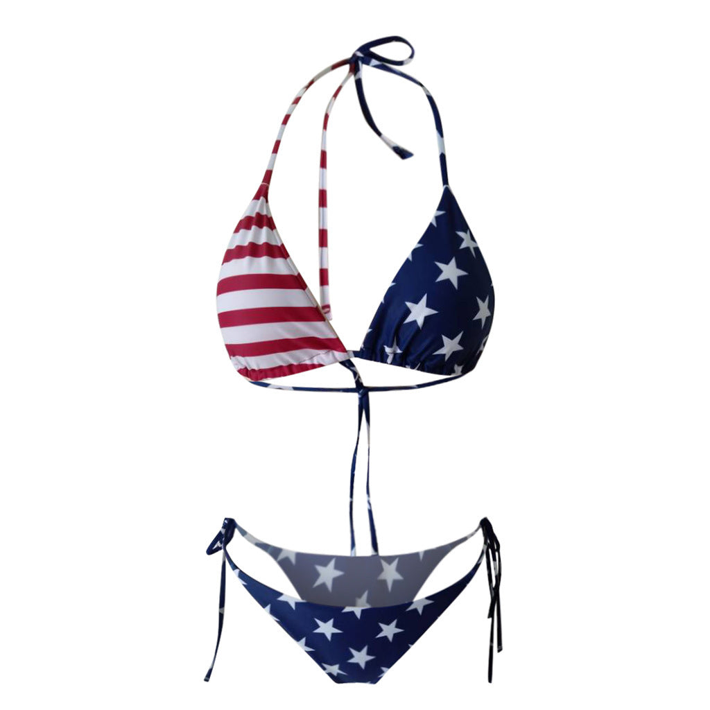 Printed US Flag sexy bikini split swimsuit