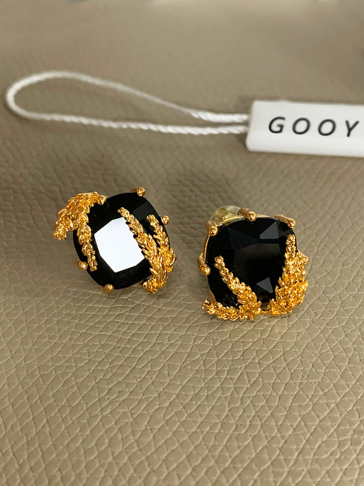 French Light Luxury Black Gem Agate Wheat Earrings