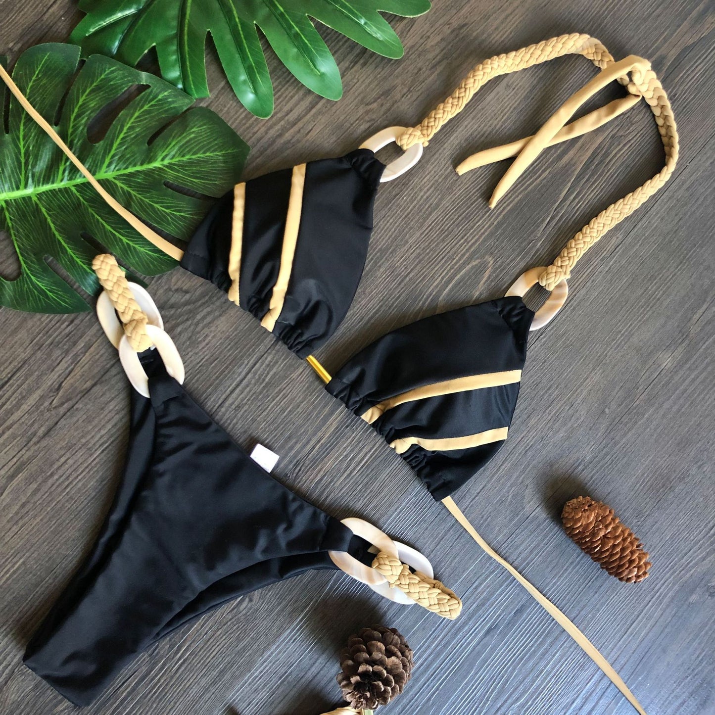 Cross-border Swimsuit 2025 New AliExpress Amazon Solid Color Strap Bikini European and American Sexy Swimwear