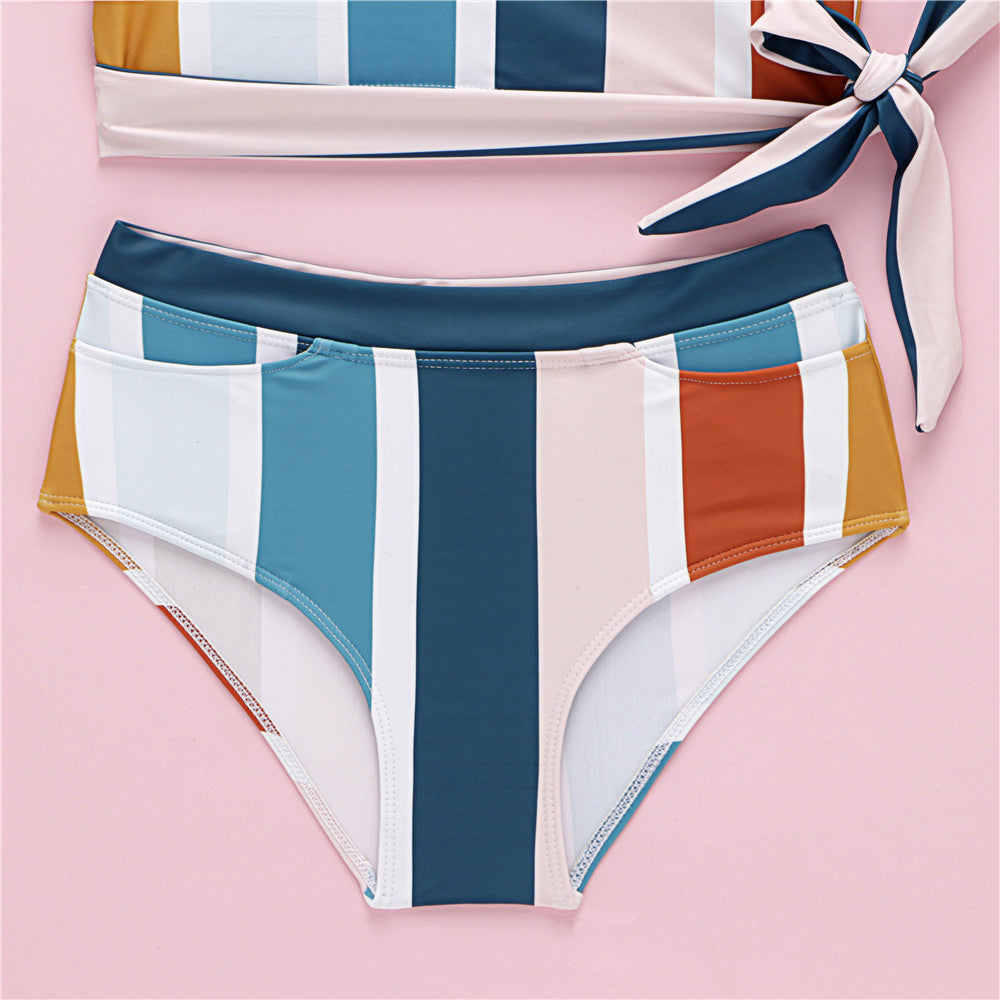 One-shoulder striped parent-child bikini