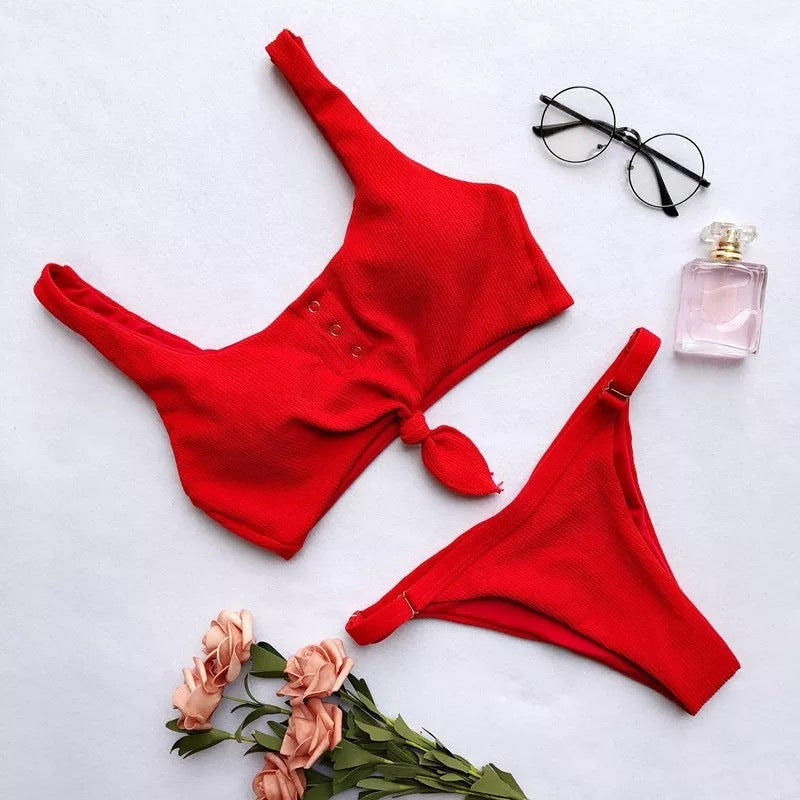 Summer New Style European And American Fashion Sexy Women'S Swimsuit Split Special Fabric Swimsuit