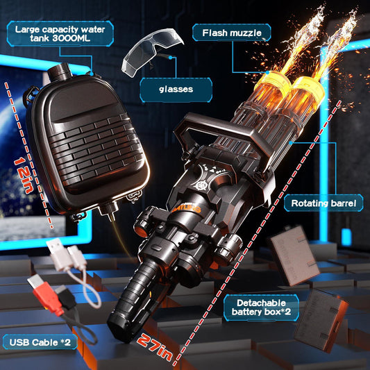 Double-barreled Gatling Water Gun Black New Cool Blue Version Toy