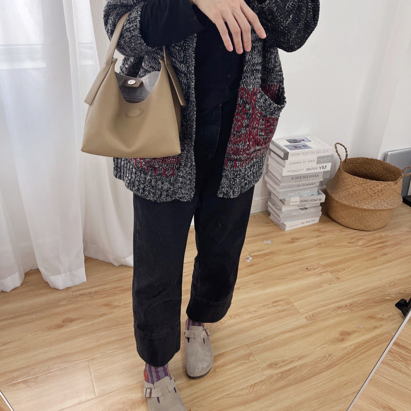 Ladies Casual Soft Leather Vegetable Basket Bag