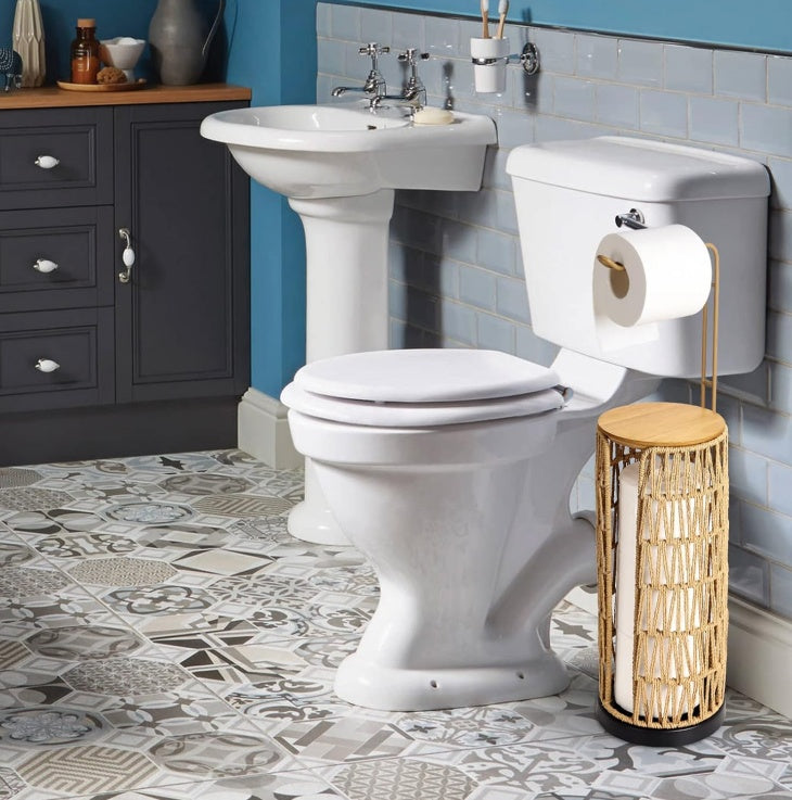 Freestanding Toilet Paper Holder With Storage,3 Rolls Of Tissue Holder For Bathroom,Handmade Woven Toilet Paper Roll Holder Stand