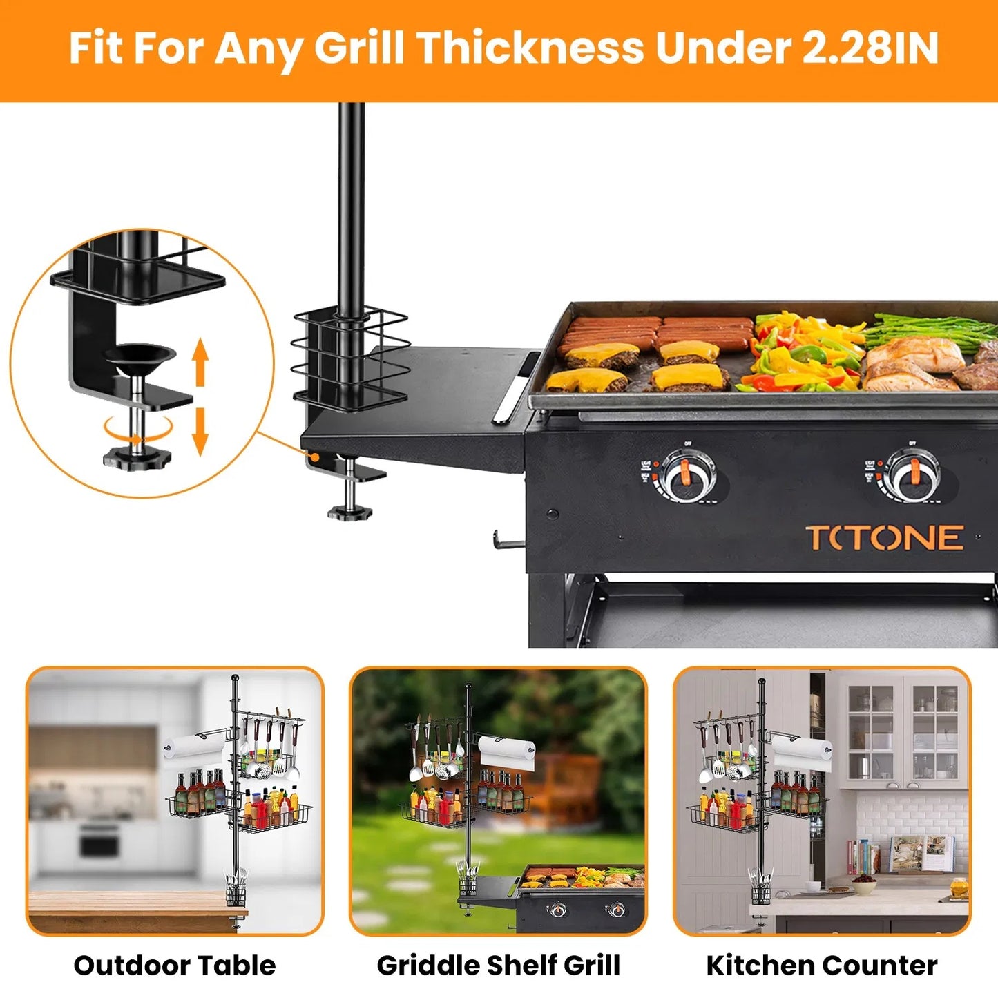 Griddle Caddy Standing Grill Utensil Caddy With Paper Towel Holder Hook Baskets BBQ Accessories Storage Rack Vertical Standing BBQ Organizer Grill Utensil Storage Fit For Blackstone Griddle