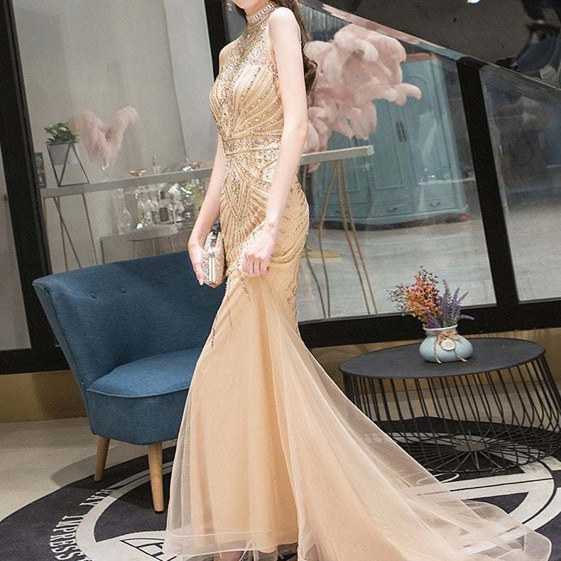 New Luxury Noble Queen Temperament Long Section Fishtail Thin Banquet Show Dress