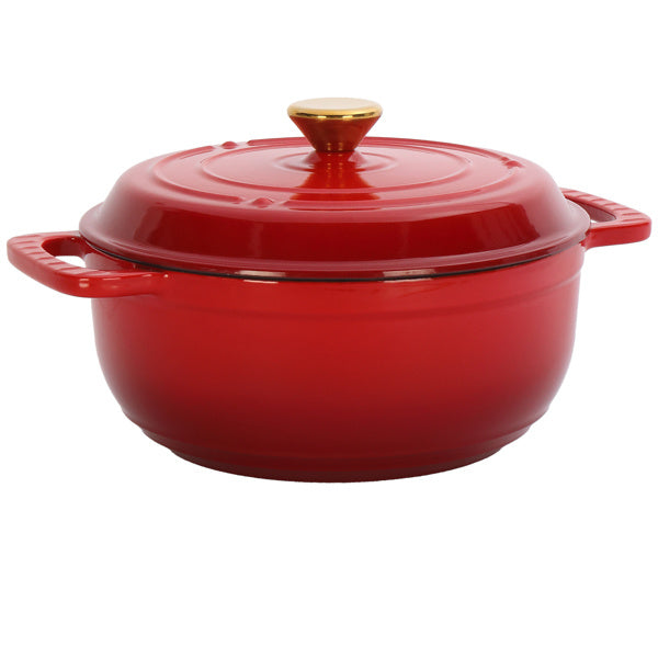 Cast Iron 6QT Cooking Pot - Gradient Red - Includes Two Silicone Gloves - Enamel Pot