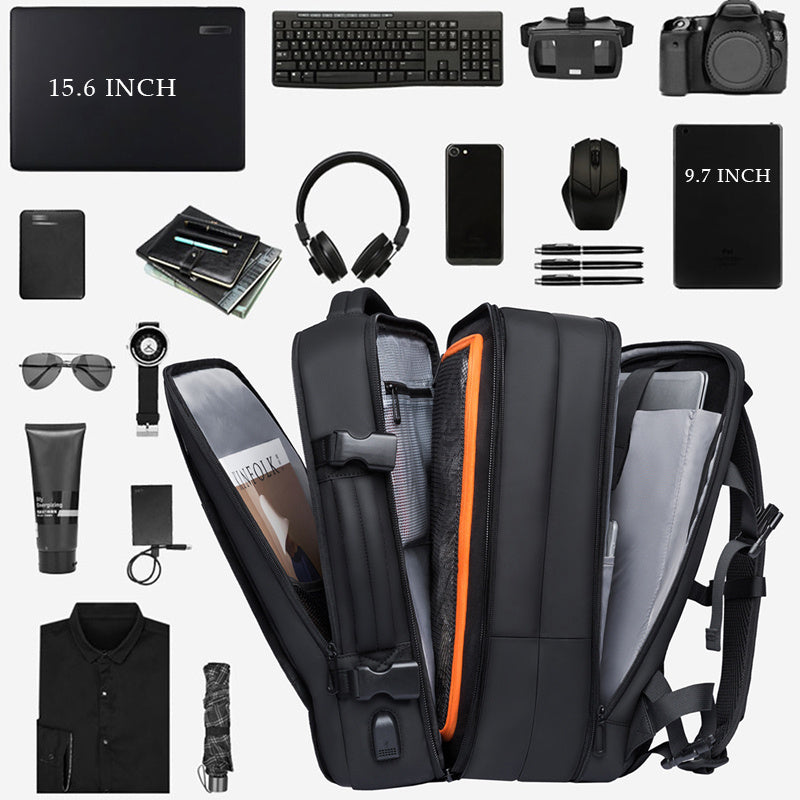 Men's Large Capacity Business Travel Waterproof Expandable Backpack