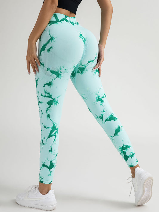 New Style Women's High-Waisted Yoga Leggings With Hollow-Out & Tie-Dye Design