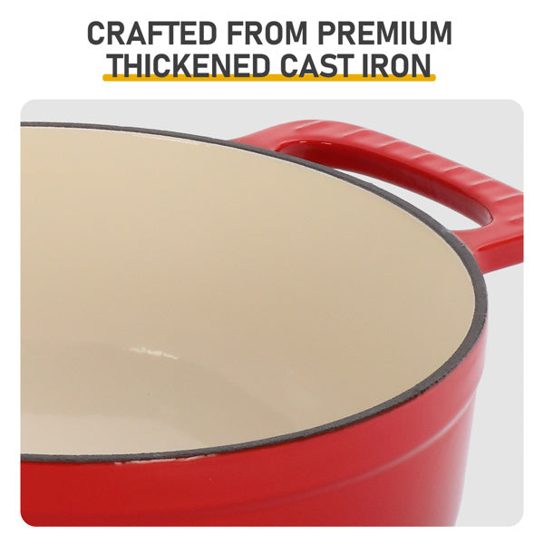 Cast Iron 6QT Cooking Pot - Gradient Red - Includes Two Silicone Gloves - Enamel Pot