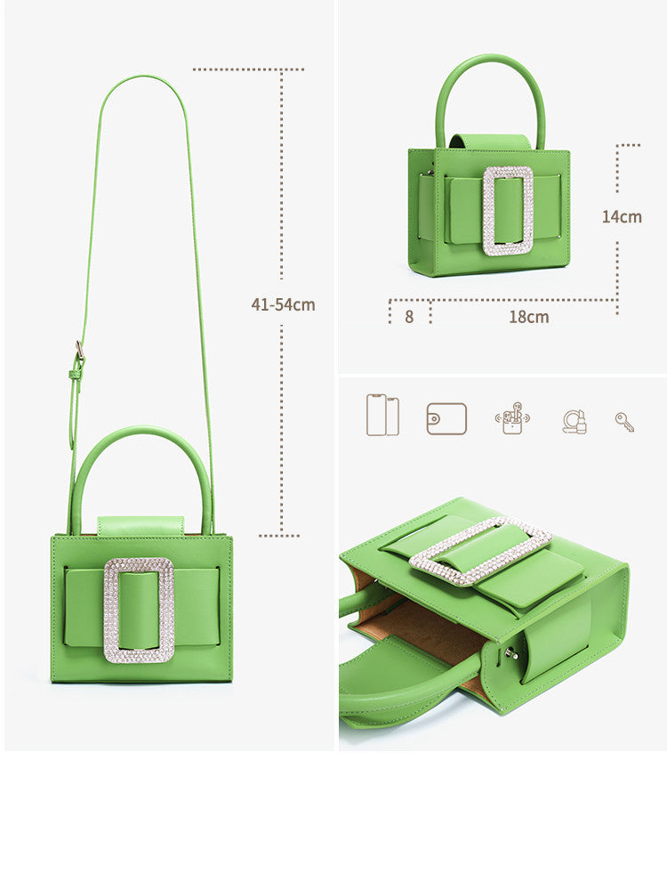 Sac messager haut de gamme à motif de diamant vert, petit format carré