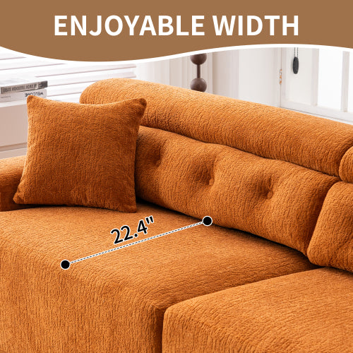 LY-029 ORANGE COMPRESSION SOFA 4-seater Combined Sofa, Wood Grain Chenille Fabric, Full Sponge Compression Sofa,combined Sofa With 2 Pillows For Living Home Furniture Apartment