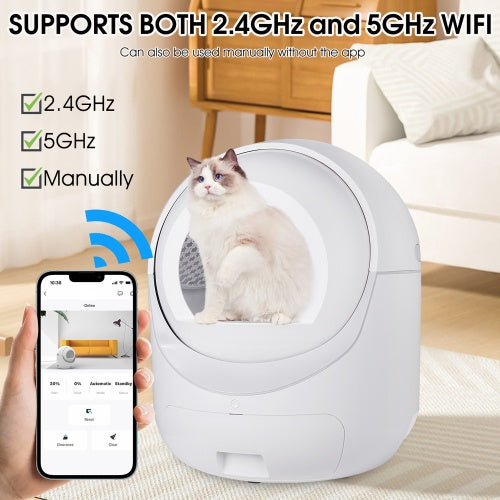 Smart Automatic Cat Litter Box,Automatic Scooping And Odor Removal, App Control, Support 5G    2.4G WiFi For Multiple Cats, Double Odor Removal