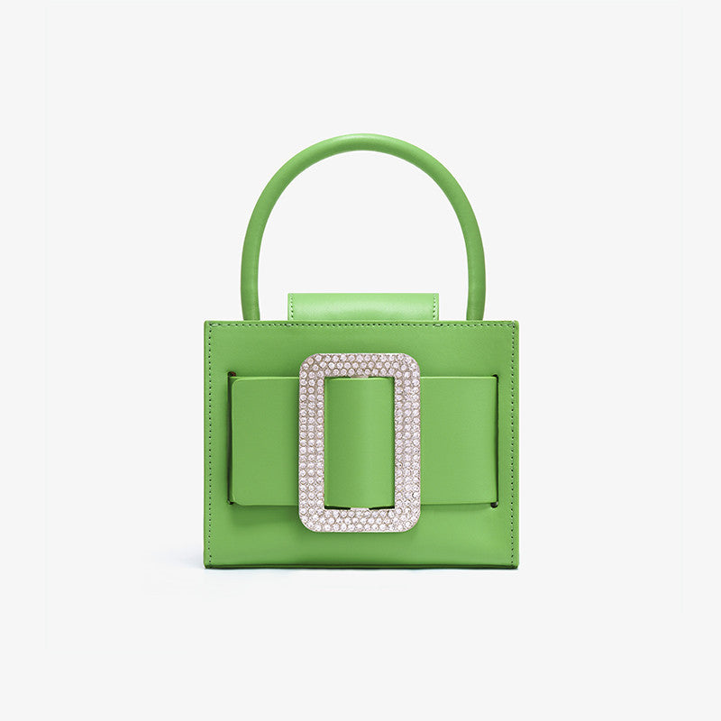 Sac messager haut de gamme à motif de diamant vert, petit format carré