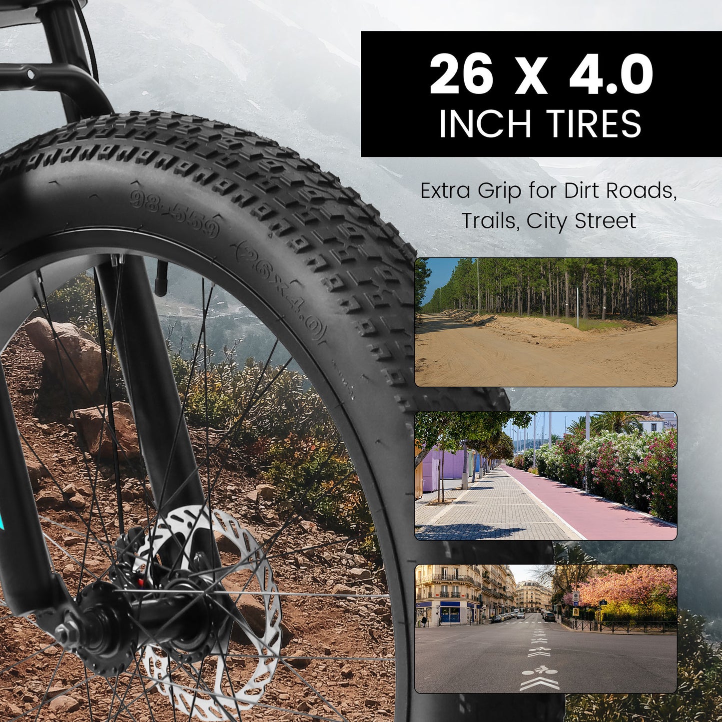 A26309 26 Inch Mountain Bike,Full-Suspension 21 Speeds Drivetrain With Disc-Brake Bicycle, Fat Tire Bike For Men