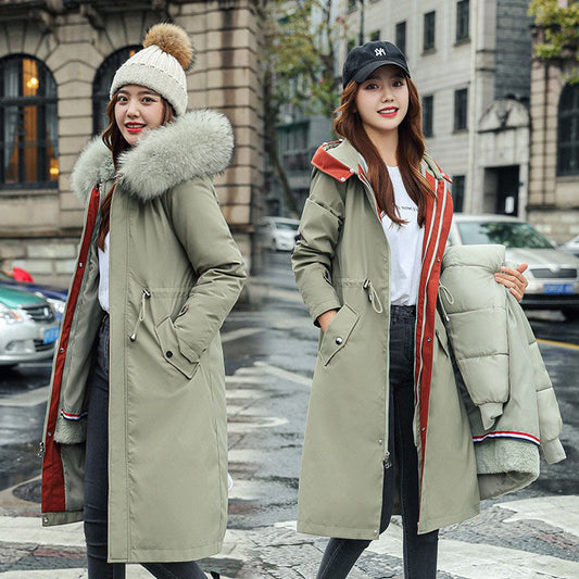 Women's Long Two-way Cotton-padded Clothes Fleece Trench Coat