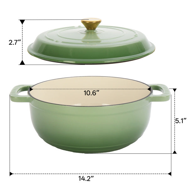 Cast Iron 6QT Cookware Gradient Green With Two Silicone Gloves Enameled Pot
