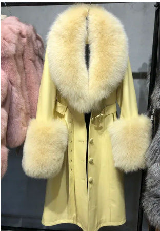 Slim-fit Leather Sheepskin Fox Fur Coat