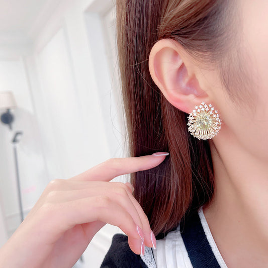 Sterling Silver Needle Light Luxury High-grade Luxury Blooming Fireworks Earrings