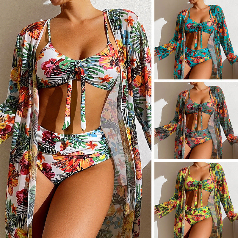 Swimsuit women's three-piece gown split bikini plus size suit sexy foreign trade high waist bikini 2025