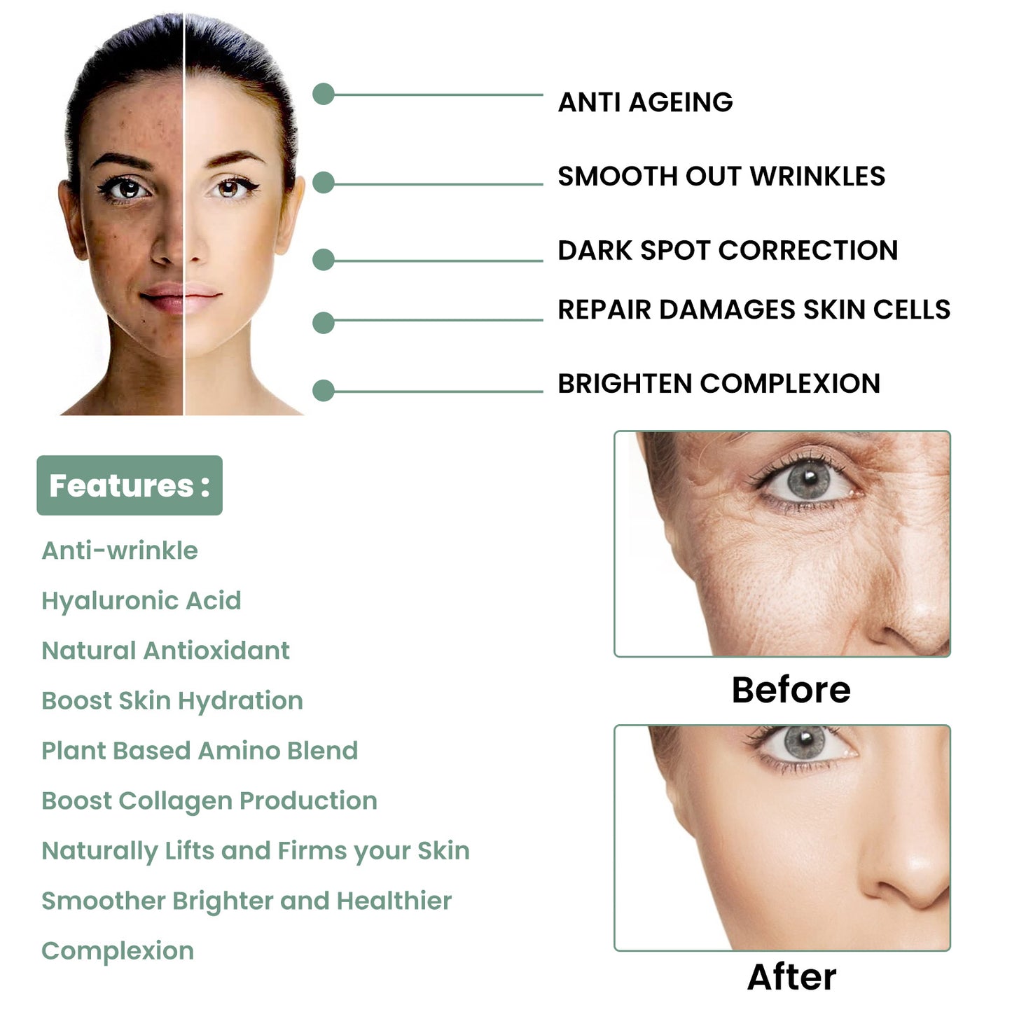 مستحضر EELHOE Collagen المضاد للشيخوخة يخفف من الخطوط الدقيقة ويرطب ويشد البشرة