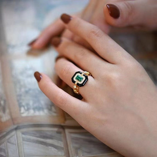 Enamel Stone Graceful And Fashionable Women's French Retro Ring