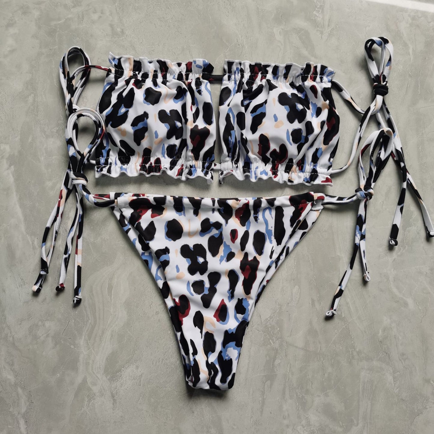 European and American new ladies swimsuit sexy pleated hollow bikini foreign trade bikini swimwear lace-up swimsuit