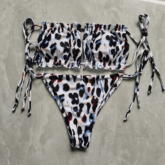 European and American new ladies swimsuit sexy pleated hollow bikini foreign trade bikini swimwear lace-up swimsuit