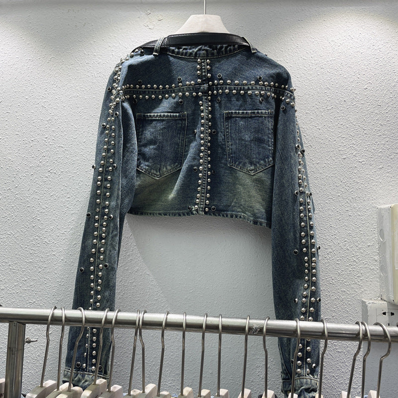 Autumn New Heavy Industry Metal Rivet Denim Short Coat