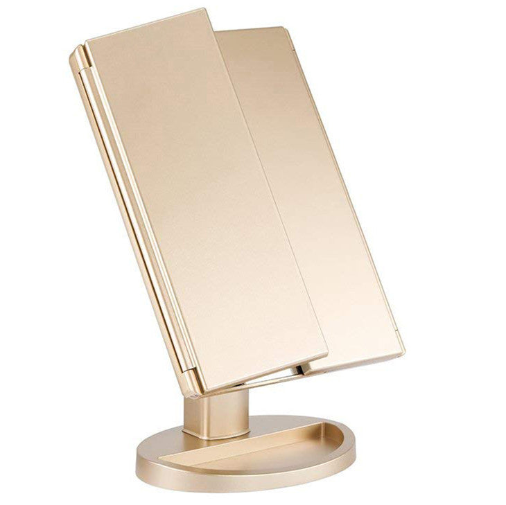 مرآة مكياج LED سطح المكتب ثلاثية الجوانب قابلة للطي 2X3X10X مرآة مكياج مكبرة مرآة طاولة الزينة مرآة ثلاثية الطي مع ضوء