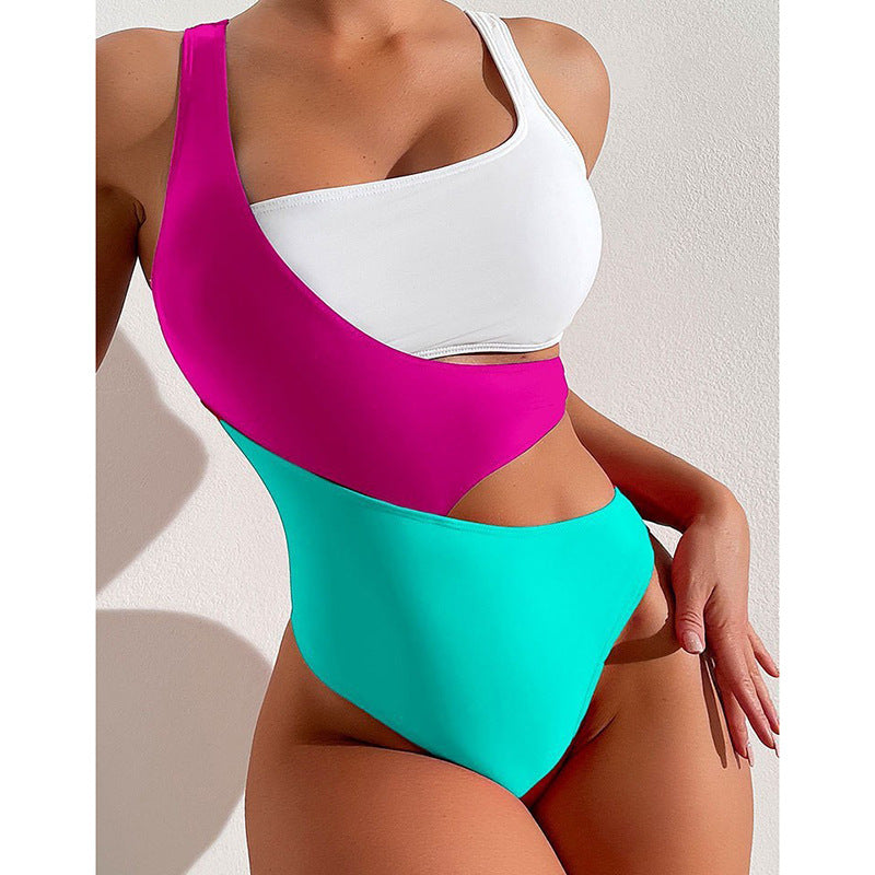 2025 new European and American sexy contrast color one-piece swimsuit female ins style conservative bikini hot spring swimming suit wholesale