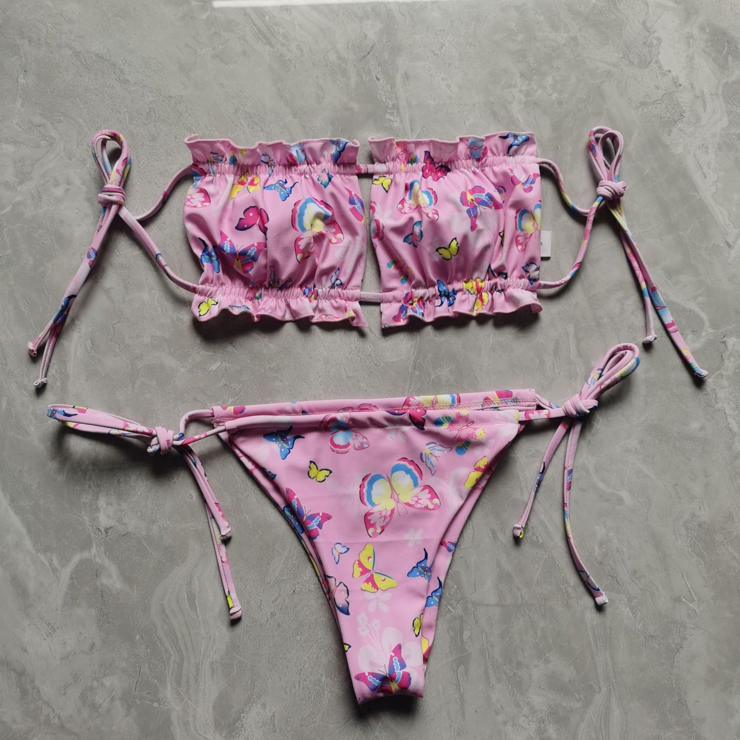 European and American new ladies swimsuit sexy pleated hollow bikini foreign trade bikini swimwear lace-up swimsuit