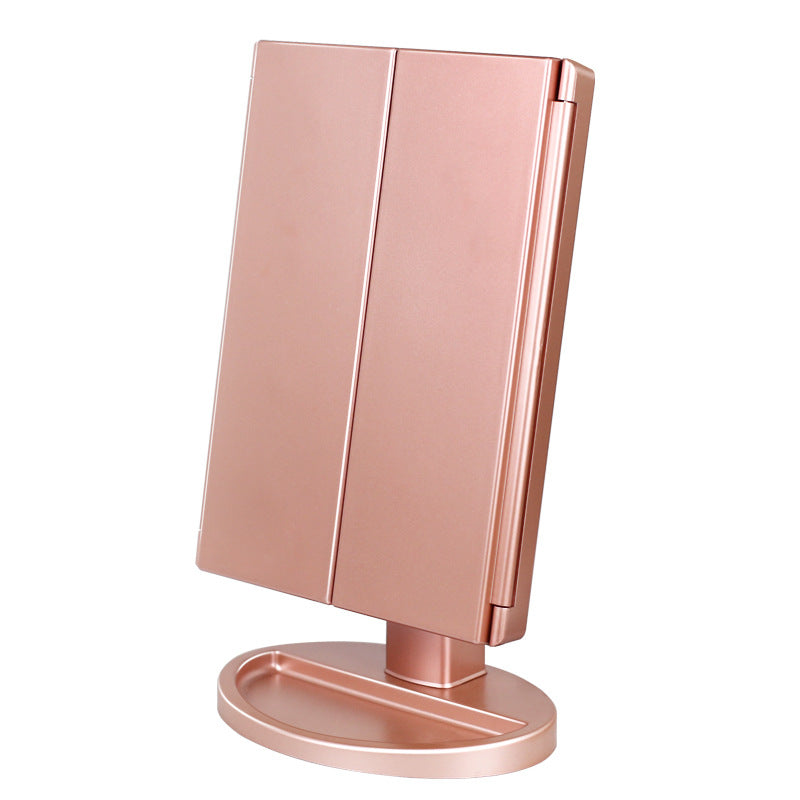 مرآة مكياج LED سطح المكتب ثلاثية الجوانب قابلة للطي 2X3X10X مرآة مكياج مكبرة مرآة طاولة الزينة مرآة ثلاثية الطي مع ضوء