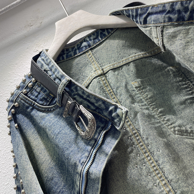 Autumn New Heavy Industry Metal Rivet Denim Short Coat