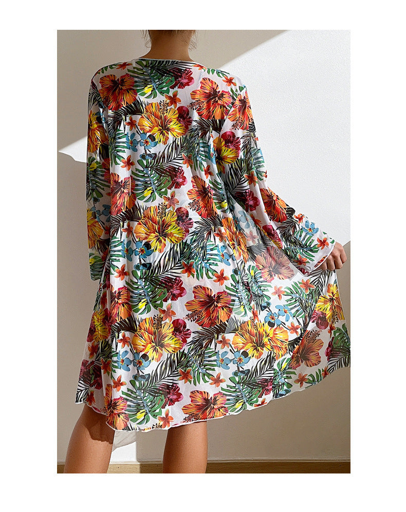 Xinyu swimsuit long-sleeved cover-up split three-piece set printed sexy swimsuit women's bikini new bikini