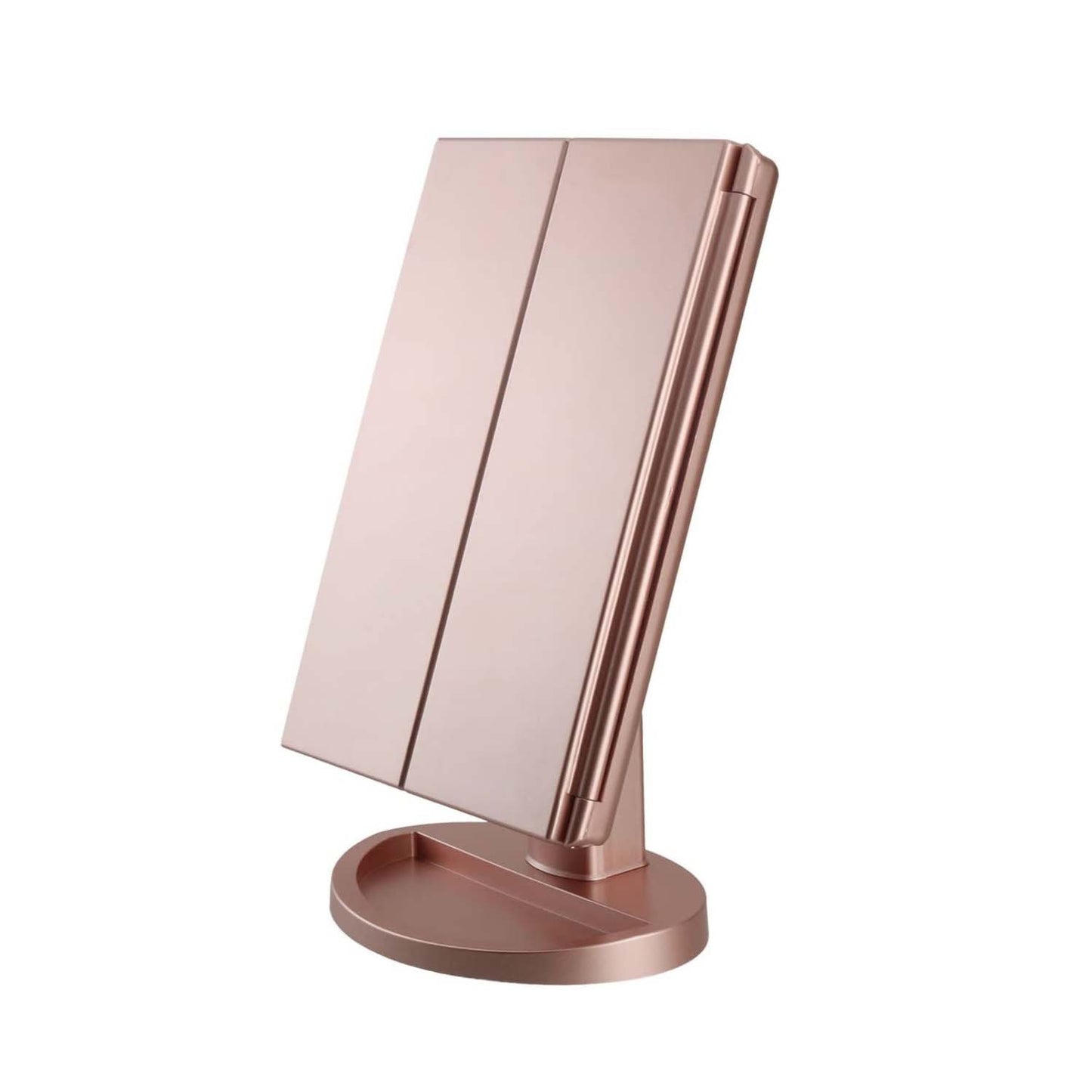 مرآة مكياج LED سطح المكتب ثلاثية الجوانب قابلة للطي 2X3X10X مرآة مكياج مكبرة مرآة طاولة الزينة مرآة ثلاثية الطي مع ضوء