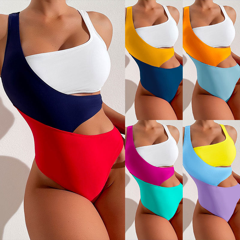 2025 new European and American sexy contrast color one-piece swimsuit female ins style conservative bikini hot spring swimming suit wholesale