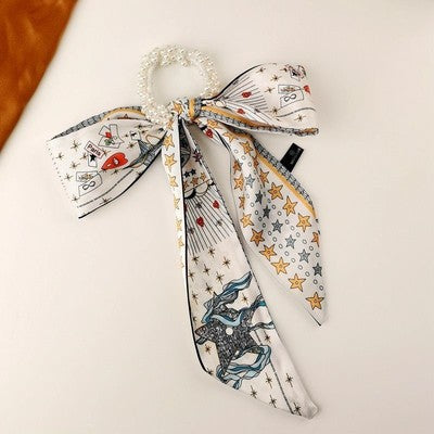 Pearl scarf headband female hair ring streamer net celebrity 2021 new summer thin hair tie ribbon headdress hair rope