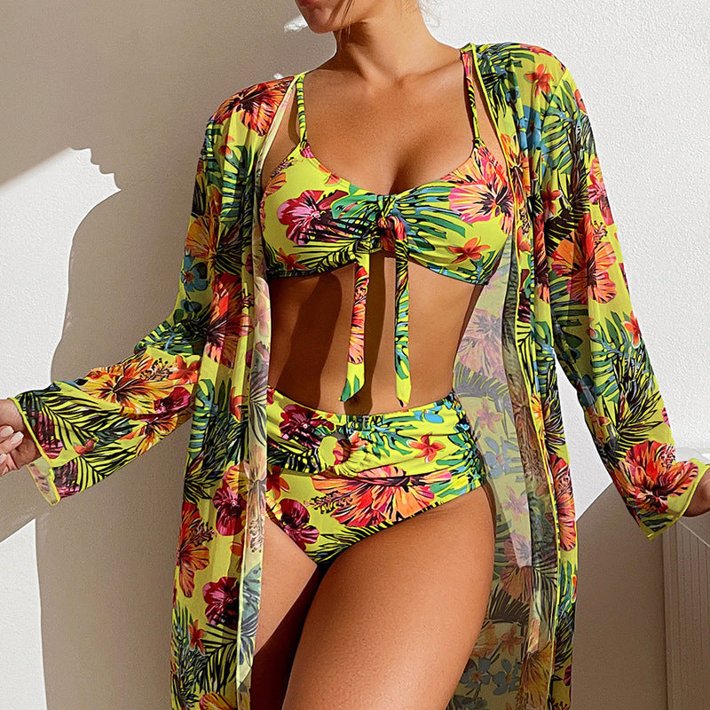 Swimsuit women's three-piece gown split bikini plus size suit sexy foreign trade high waist bikini 2025