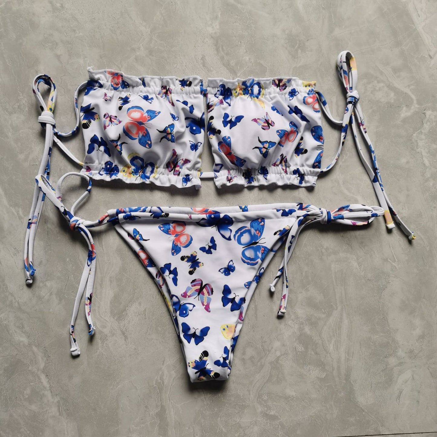 European and American new ladies swimsuit sexy pleated hollow bikini foreign trade bikini swimwear lace-up swimsuit