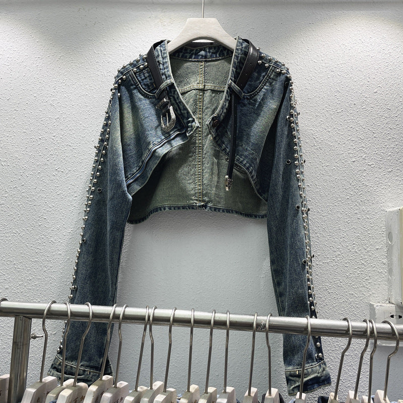 Autumn New Heavy Industry Metal Rivet Denim Short Coat