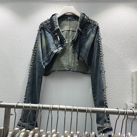 Autumn New Heavy Industry Metal Rivet Denim Short Coat