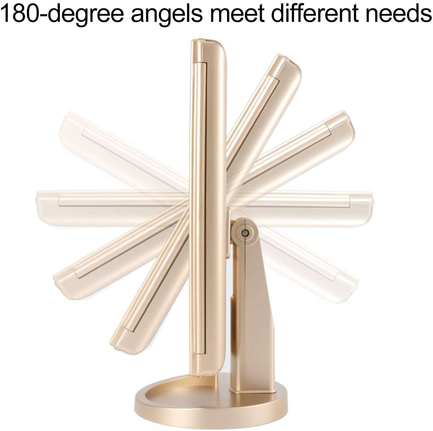 مرآة مكياج LED سطح المكتب ثلاثية الجوانب قابلة للطي 2X3X10X مرآة مكياج مكبرة مرآة طاولة الزينة مرآة ثلاثية الطي مع ضوء