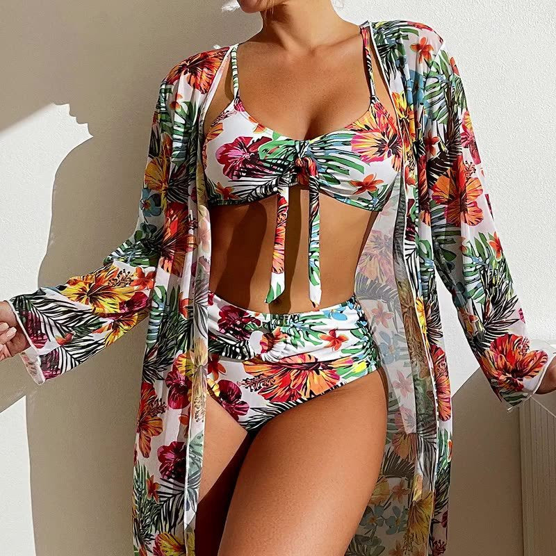 Swimsuit women's three-piece gown split bikini plus size suit sexy foreign trade high waist bikini 2025