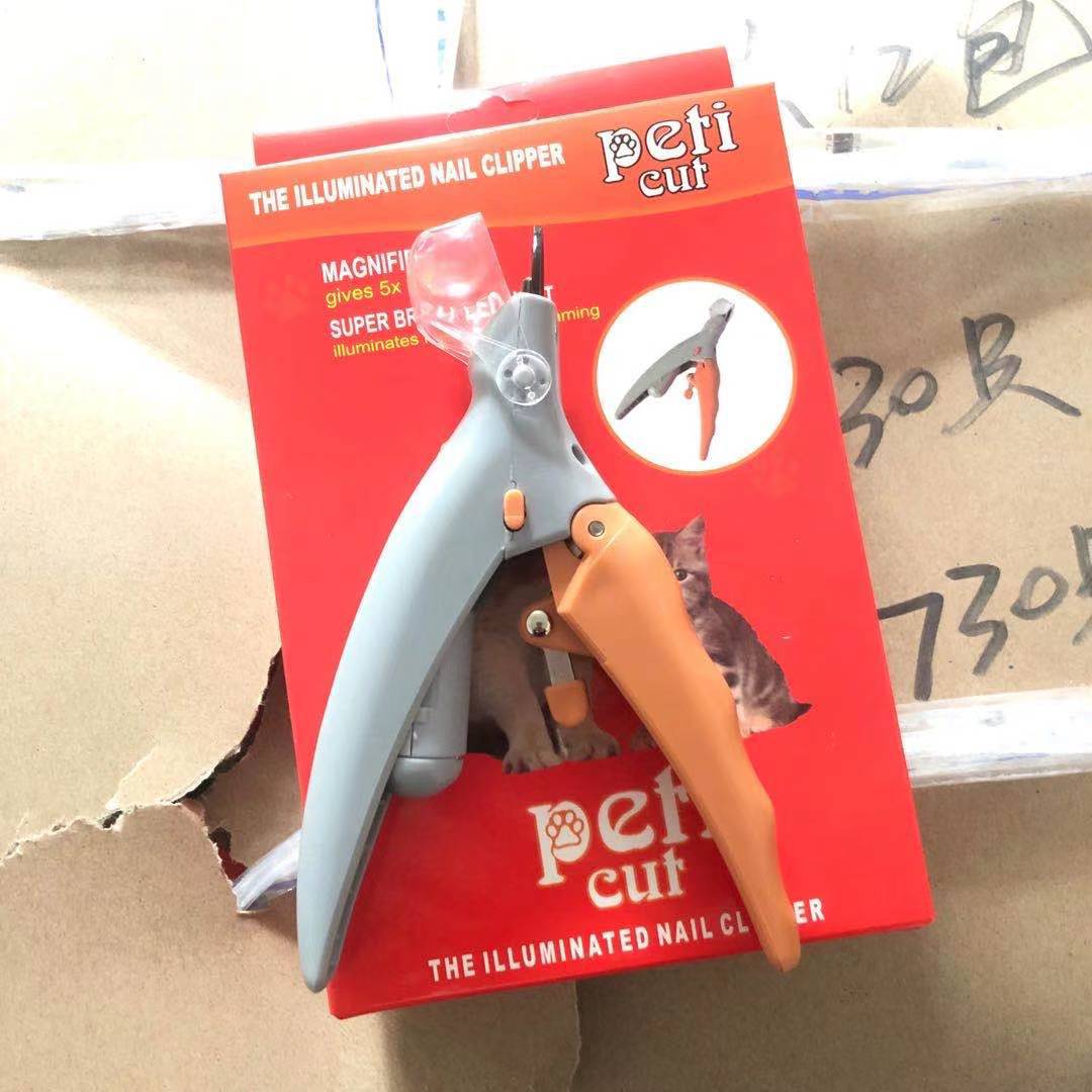 مقص أظافر Peti، مقص أظافر مضاء LED للحيوانات الأليفة، مقص تنظيف للقطط والكلاب، مقص أظافر مضيء