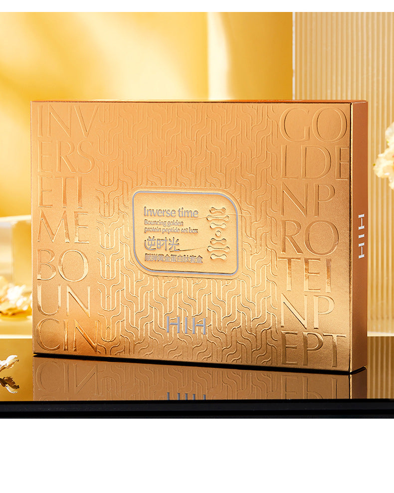 مجموعة HIH Bouncy Gold Protein Peptide Set Box Essence Lifting, Fading, Stretching and Fine Grain Protein Line Carving Skin Care Set Box