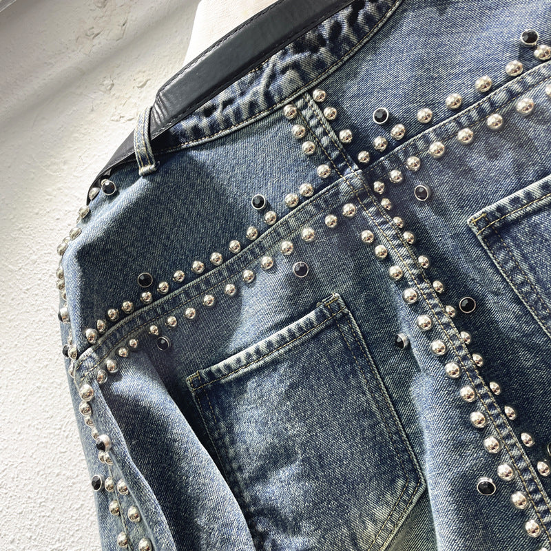 Autumn New Heavy Industry Metal Rivet Denim Short Coat