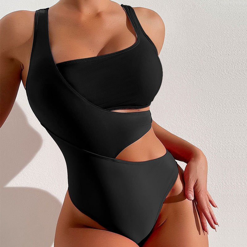 2025 new European and American sexy contrast color one-piece swimsuit female ins style conservative bikini hot spring swimming suit wholesale