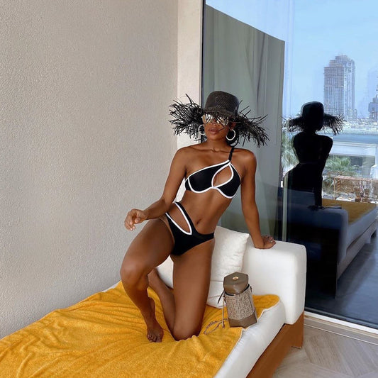 Foreign single swimsuit 2025 new bikini solid color swimsuit AliExpress Amazon European and American bikini women's swimsuit